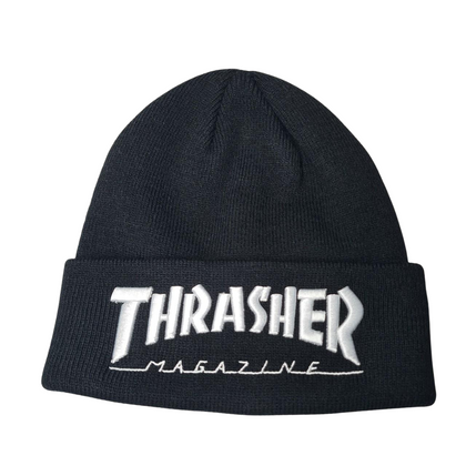 Thrasher Beanie - Embroidered Logo - Black/White