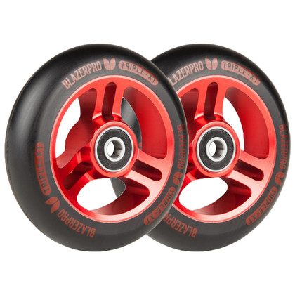 Blazer 100mm Triple XT Pro Scooter Wheels - Pair - Black / Red