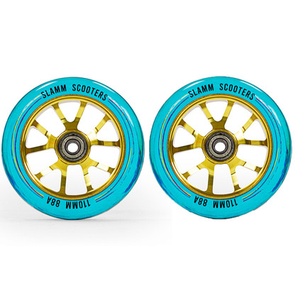 Slamm 110mm 88A V- Ten II Ghost Metal Core Stunt Scooter Wheels - Blue/Gold