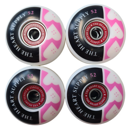 The Heart Supply 52mm 99a Skateboard Wheels + Abec 7 Bearings - White/Pink