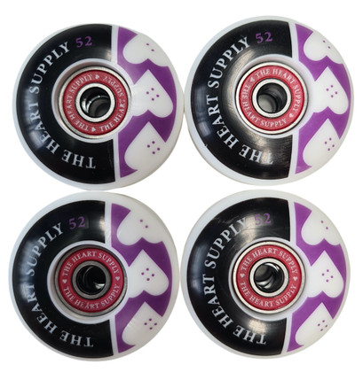 The Heart Supply 52mm 99a Skateboard Wheels + Abec 7 Bearings - White/Purple
