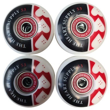 The Heart Supply 53mm 99a Skateboard Wheels + Abec 7 Bearings - White/Red