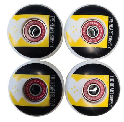 The Heart Supply 52mm 99a Skateboard Wheels + Abec 7 Bearings - White/Yellow