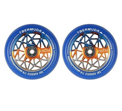 Oath Bermuda 110mm Stunt Scooter Wheels - Pair - Blue/Orange/Titanium