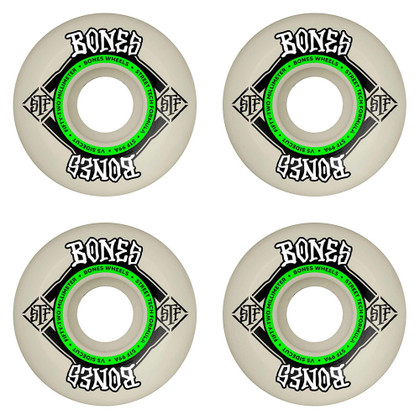 BONES STF V5 Sidecut 53mm 99A Skateboard Wheels - White/Green