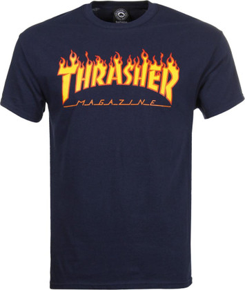 Thrasher T Shirt Flame Logo - Navy