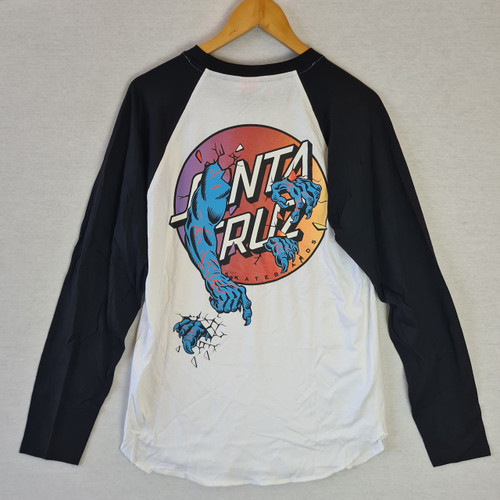 Santa Cruz Skateboards Rob 2 Baseball Long Sleeve Tee - White/Black Santa Cruz Skateboards Rob 2 Baseball Long Sleeve Tee - White/Black