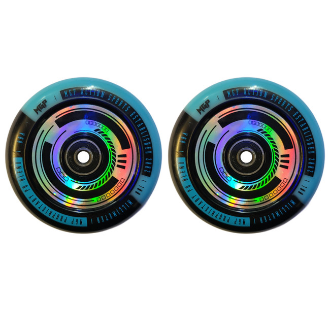 MGP 100mm Hollow Core Metal Stunt Scooter Wheels Pair Black/Blue