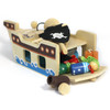 wooden pirateship and pirate playset