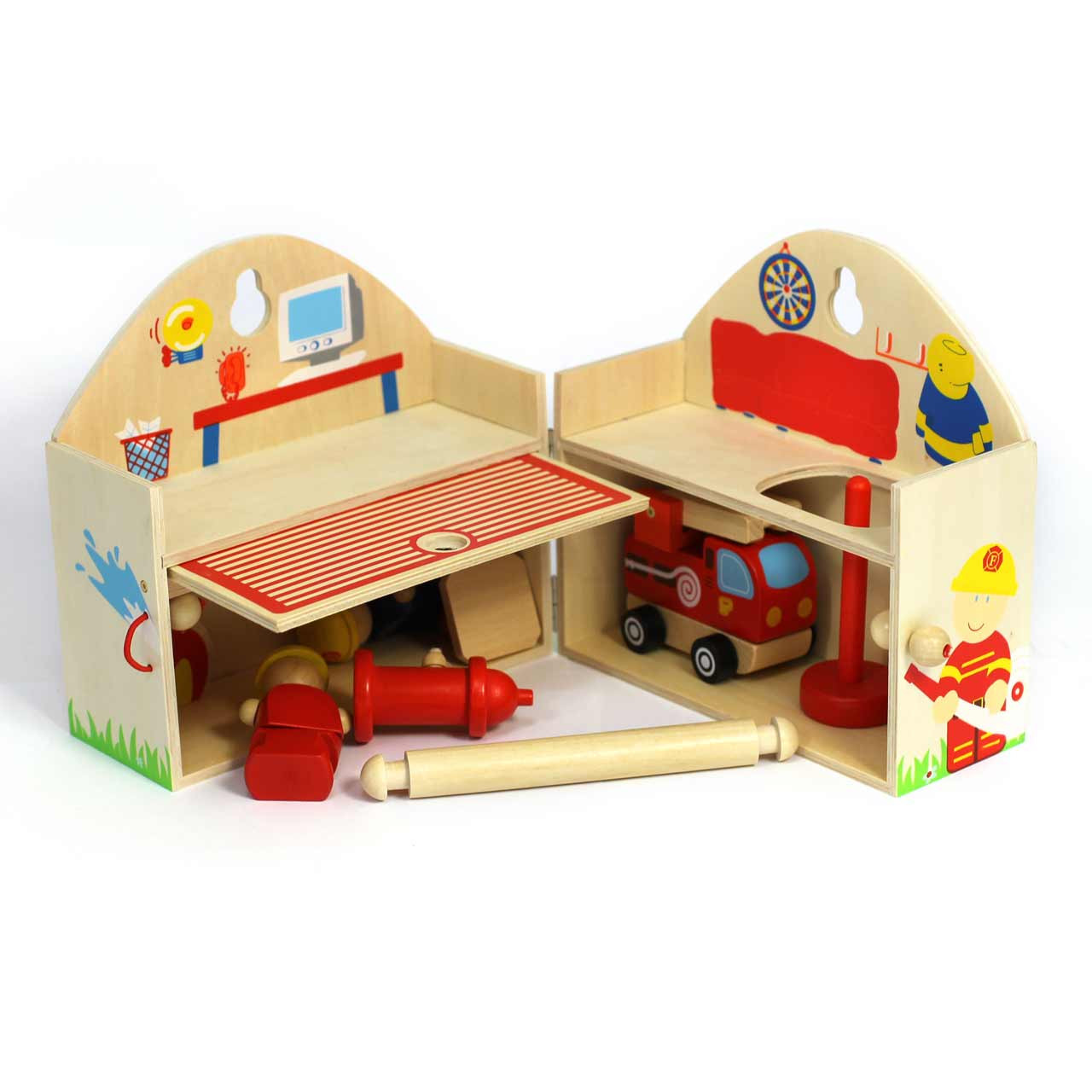 Portable Wooden Fire Station Playset 1 