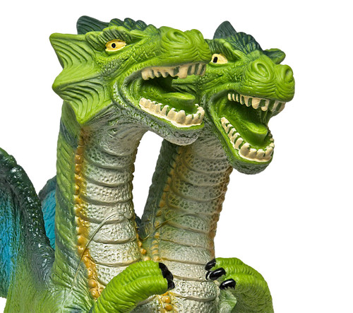 umbo Multi-Headed Dragons Set - Soft and Huggable Fantasy Toy Dragons for Imaginative Play and Early Years Learning - Close up of green dragon