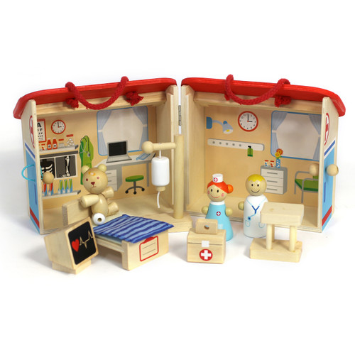 wooden hospital playset open