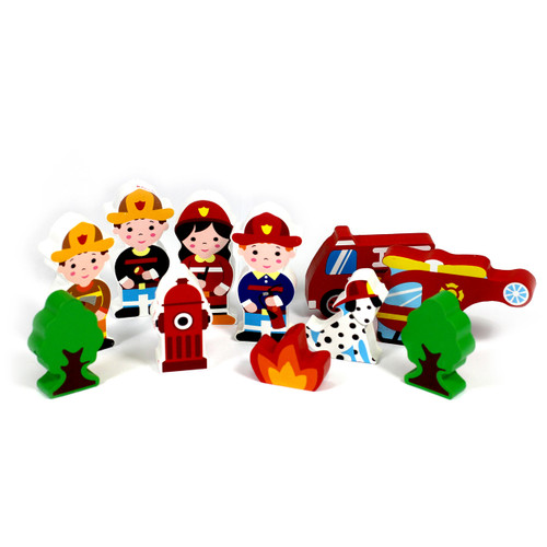 wooden character fire fighter figures