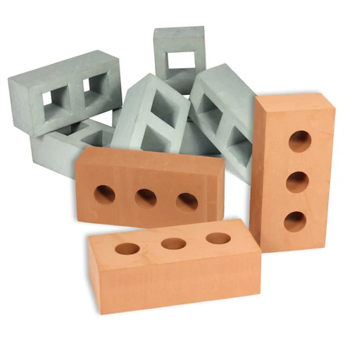 45 realistic red and grey foam building bricks for children