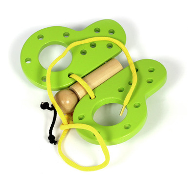 Green threading and lacing wooden butterfly