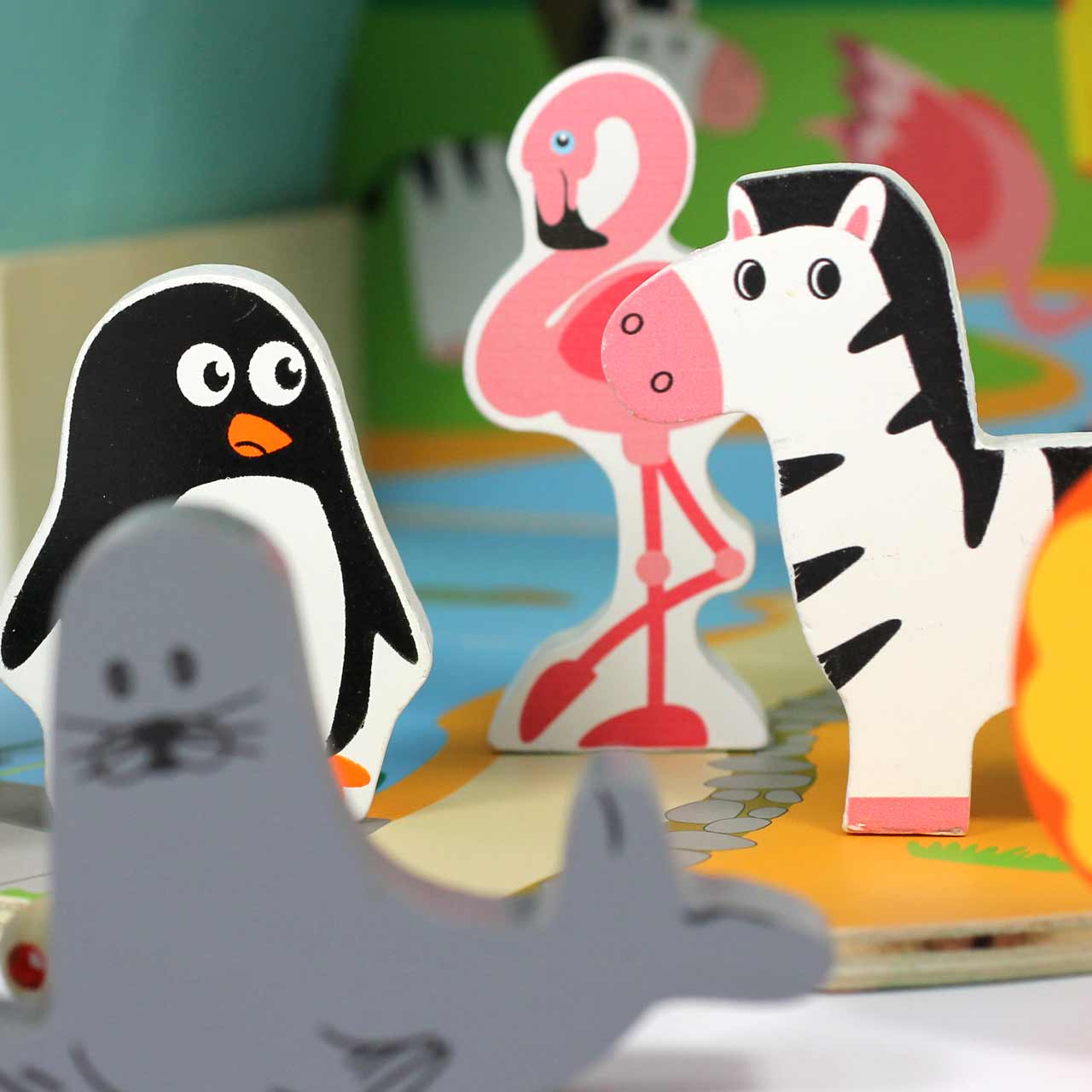 Wooden Zoo Playset for Children Talking Turtle AU