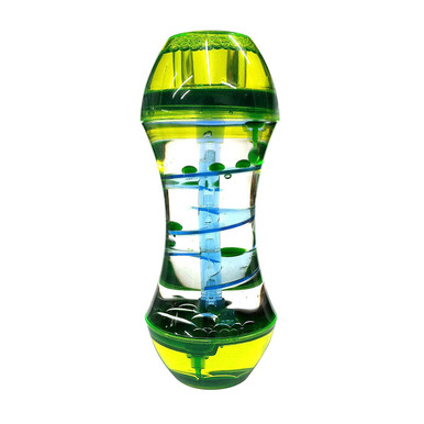 Green sensory liquid bubble timers for babies and toddlers with a calming spiral motion.