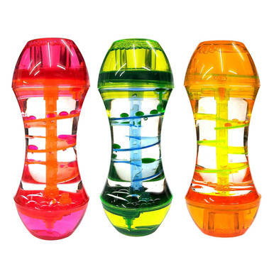3 Colourful sensory liquid bubble timers for babies and toddlers with a calming spiral motion.