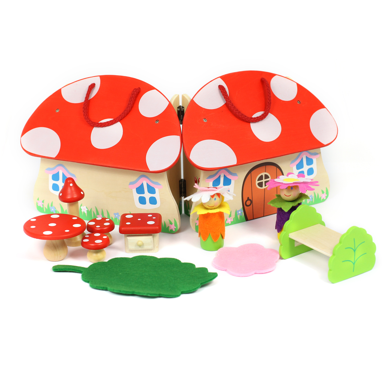 wooden fairy mushroom playset open