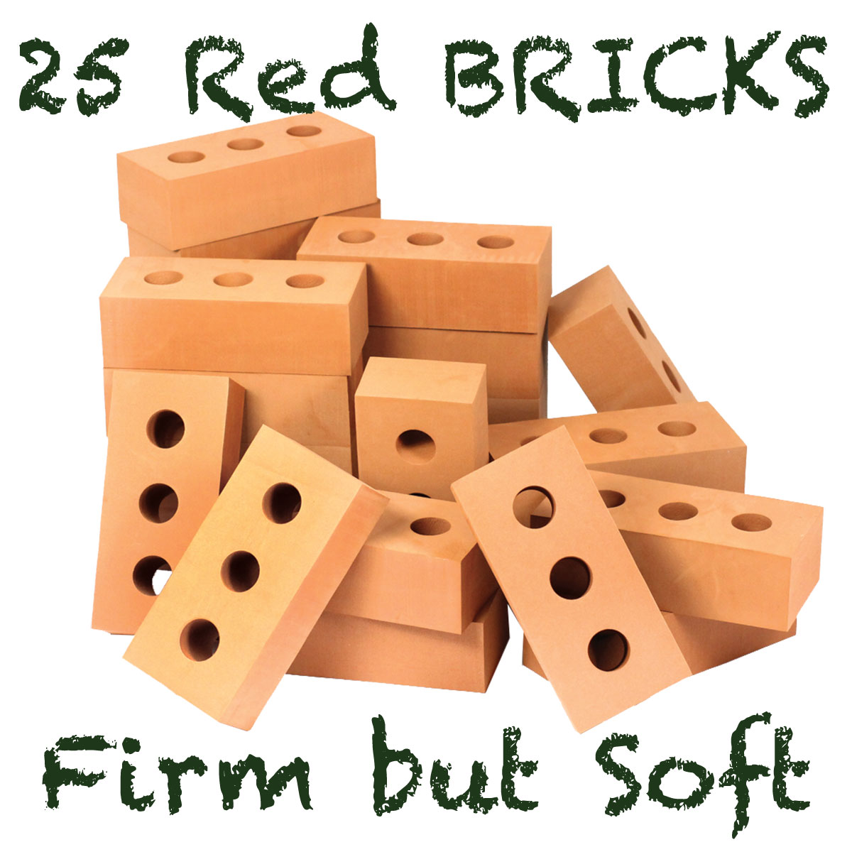 25 realistic red foam building bricks for children