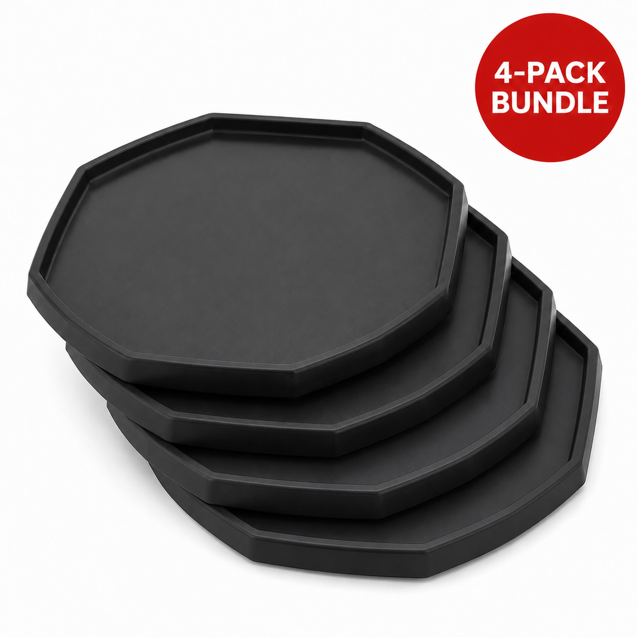 Four black tuff trays stacked — 4-pack bundle