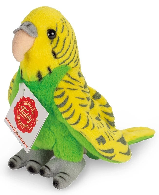 Budgerigar Bird Soft Plush Toy Green, 13cm, Teddy Hermann - 941583
