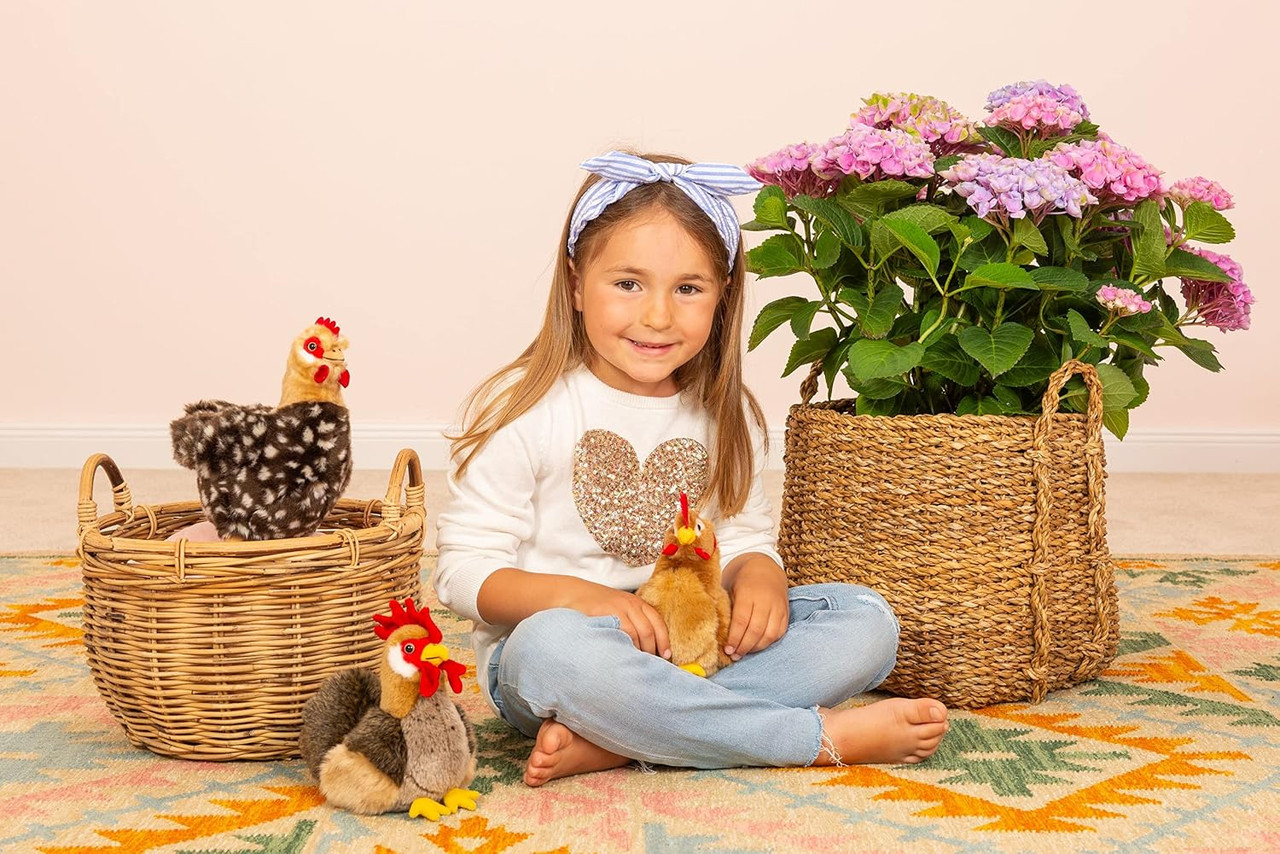 Child playing with Brown Hen Soft Plush Toy Teddy Hermann 16cm 941453