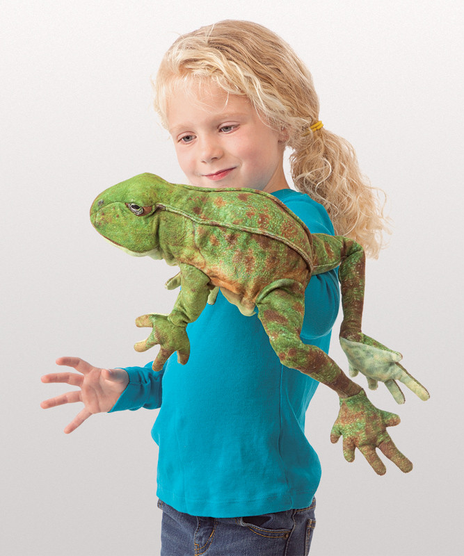 Girl with Jumping Frog Puppet Folkmanis