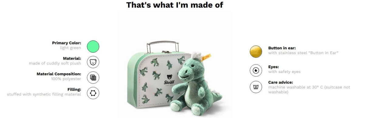 Steiff Joshi Baby T-Rex in Suitcase 16cm - 067280