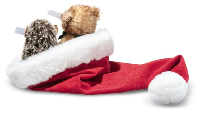 Steiff Teddy Bear and Hedgehog in a Santa Hat 14cm 005770