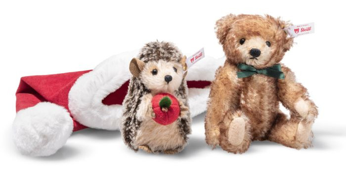 Steiff Teddy Bear and Hedgehog in a Santa Hat 14cm 005770