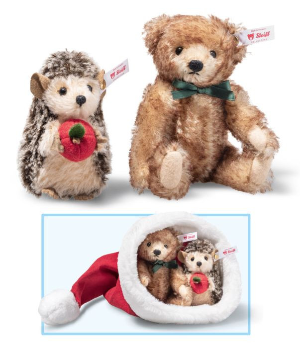 Steiff Teddy Bear and Hedgehog in a Santa Hat 14cm 005770