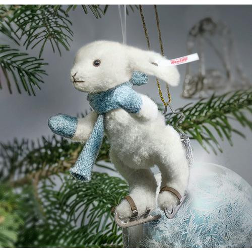 Christmas Rabbit Ice Skater Ornament, Steiff 007149
