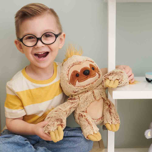 Boy playing with Sloth Plush Toy, Augie, Gund EAN 489512