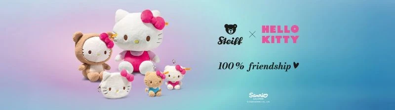 Steiff Hello Kitty 2026 100% Friendship,, Limited Edition, Soft Cuddly Toys and Pendants