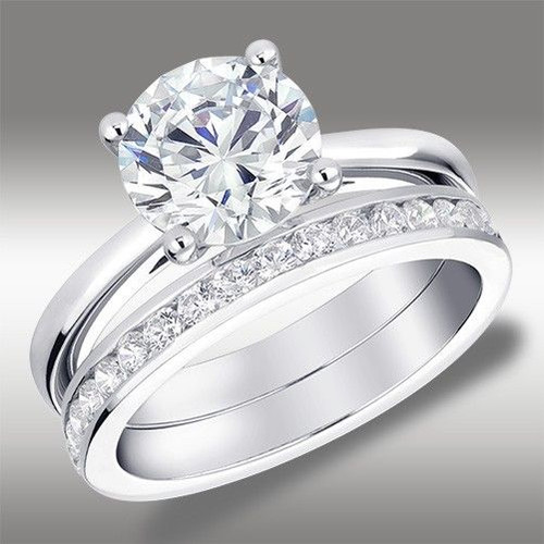 2.52 Ct Round Cut Lab Engagement Ring & Channel set Wedding Band 14k White Gold 1