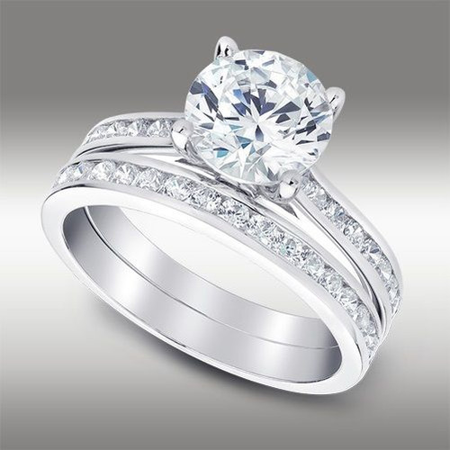 2.88 Ct Round Cut Engagement Ring with Matching Band Lab Diamond 14K White Gold 1
