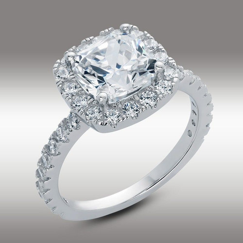 3.16 Ct Cushion Cut Engagement Ring Halo w Accents 14K Solid Gold No Reserve New 1