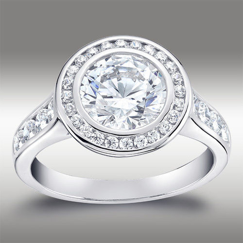 3.06 CT BRILLIANT ROUND CUT HALO LAB ENGAGEMENT RING WITH BAND 14K WHITE GOLD 1