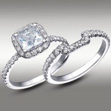 3.40 Ct Cushion cut Engagement Ring & Matching Wedding Band 14K White Gold New 1