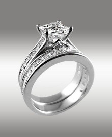3.72Ct Princess Cut Engagement Ring w Matching Wedding Band 14K Solid White Gold 1