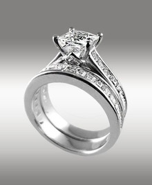 3.80 Ct Princess Cut Engagement Ring w Matching Bridal Band 14K Solid White Gold 1