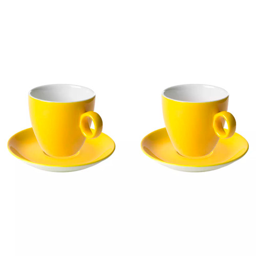 Maastricht Porselein Koffiekop en schotel Bart Colour Cafe 17 cl Geel 2 stuks