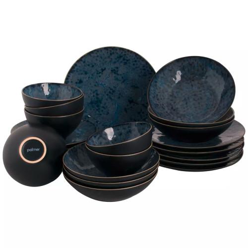 Palmer Serviesset Lester Stoneware 6-persoons 24-delig Zwart Blauw
