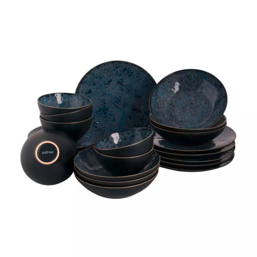 Palmer Serviesset Lester Stoneware 6-persoons 24-delig Zwart Blauw