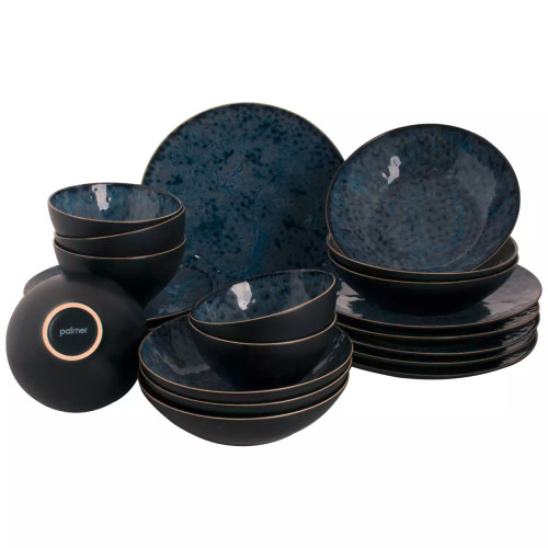 Palmer Serviesset Lester Stoneware 6-persoons 24-delig Zwart Blauw