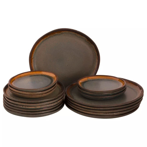 Palmer Plate set David Mucky Stoneware 18-piece Brown Green 