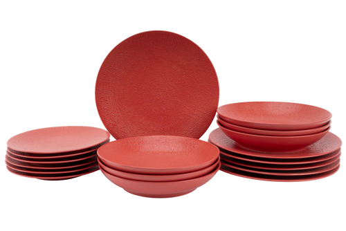 Palmer Dinnerware Set Cubical 18-Piece Red Stoneware