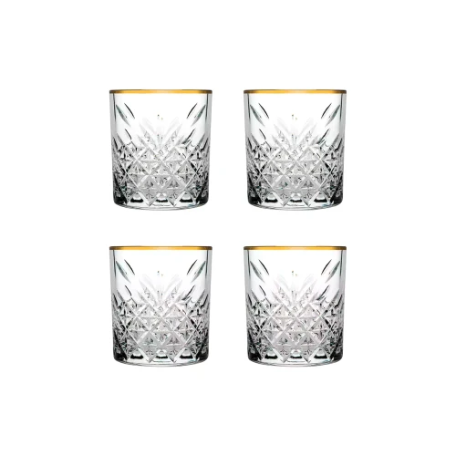 Pasabahce Waterglas met gouden rand Timeless 35.5 cl - Transparant Goud 4 stuks