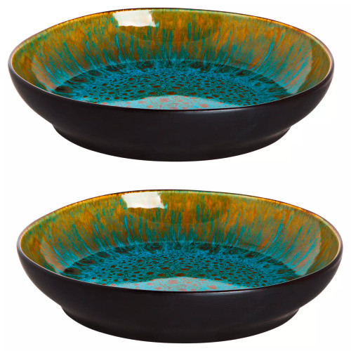 Palmer Bord diep Lotus 21 cm Turquoise Zwart Stoneware 2 stuks